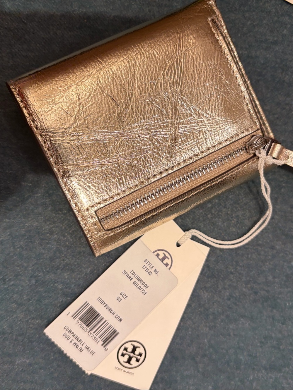 Tory Burch Metallic gold Compact Wallet Thea new with tag(limited time sale) - Picture 4 of 8